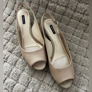 Alex Marie Beige Peep-Toe Slingback Mules